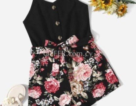 SHEIN Floral Print Belted Cami Romper Jumpsuit - 2