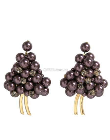 Dolce & Gabbana Purple Grape Pearl Sicily Gold Brass Floral Clip On Earrings