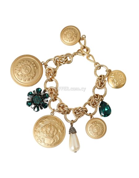 Dolce & Gabbana Gold Tone Brass Chain Crystal Women Bracelet