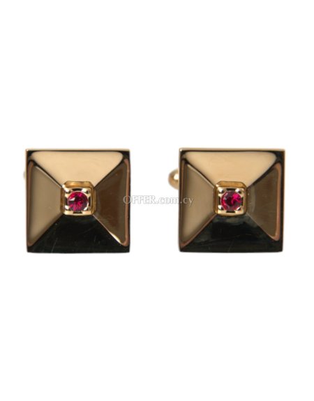 Dolce & Gabbana Gold Plated Brass Crystal Square Pin Cufflinks