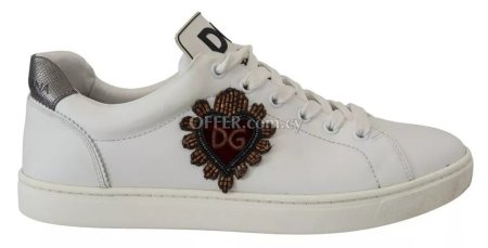 Dolce & Gabbana White Leather Heart Low Top Sneakers Casual Shoes