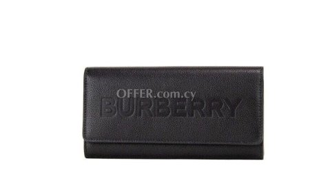 Burberry Porter Black Grained Leather Branded Logo Embossed Clutch Flap Wallet