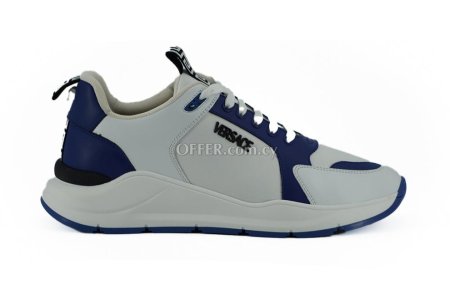 Versace Elegant Blue and White Leather Sneakers