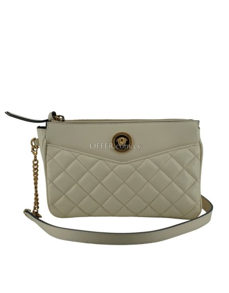 Versace Elegant White Lamb Leather Crossbody Pouch