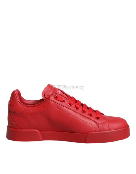 Dolce & Gabbana Red Leather Low Top Women Sneakers Shoes