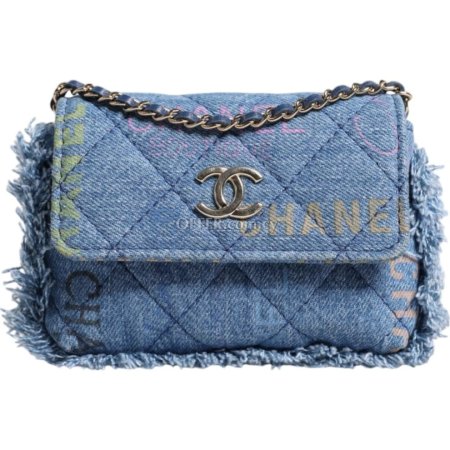 Chanel Denim Mood Flap Micro Logo Printed Fringed Shoulder Bag