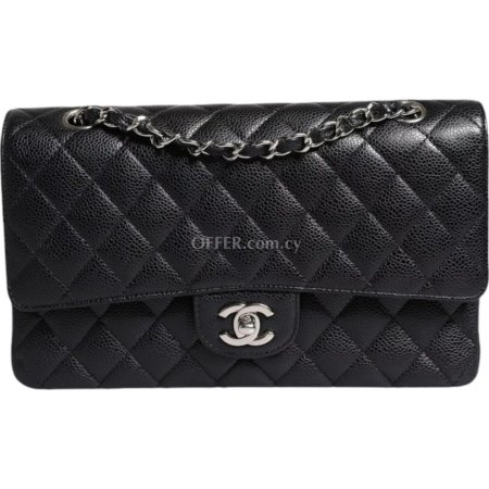 Chanel Black Caviar Medium Classic Double Flap Shoulder Quilted Silver Bag